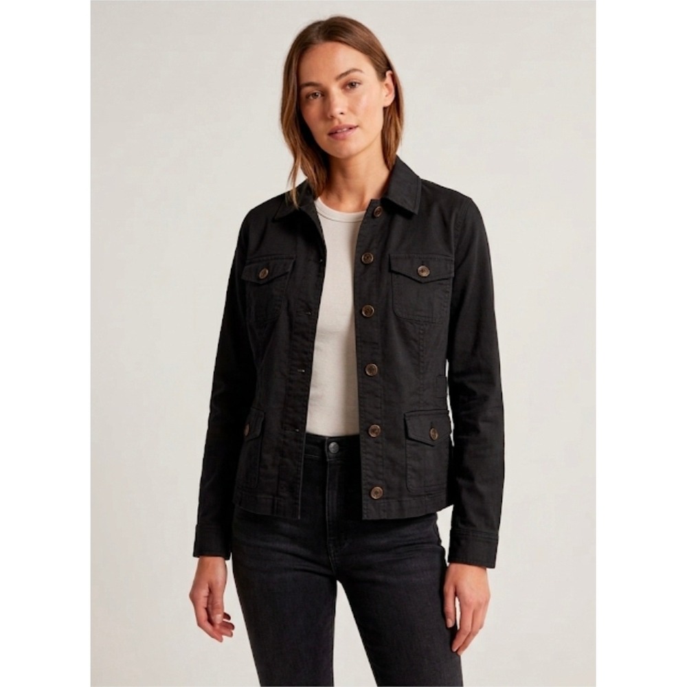 Jones New York Sport Womens Black Cotton Stretch Utility Safari Jacket Large